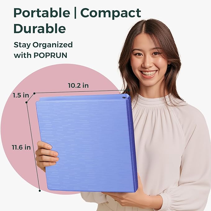 POPRUN 3 Ring Binder 1 Inch, Holds 175 Sheets of 8.5 x 11 Paper, Extra Durable - Image 4