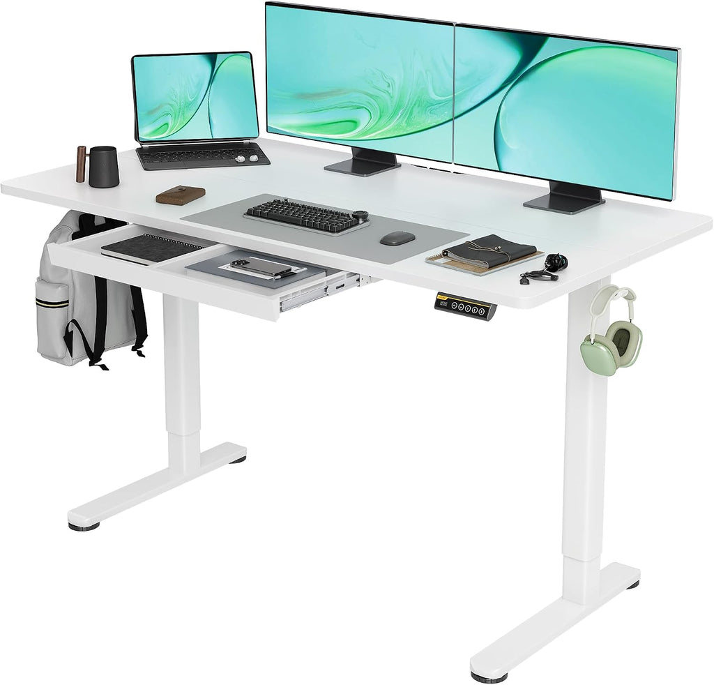 Claiks Standing Desk with Drawers, 55x24 Inch Stand Up Electric Adjustable