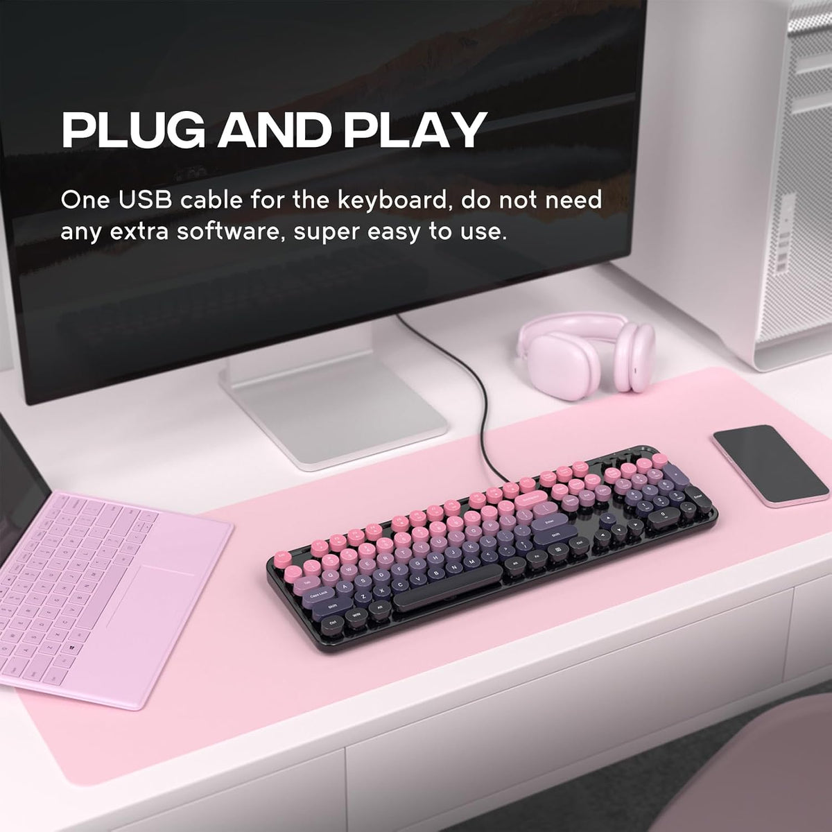 Wired Retro Keyboard, 104 Keys Full-Sized Typewriter Keyboards, Office Keyboa...