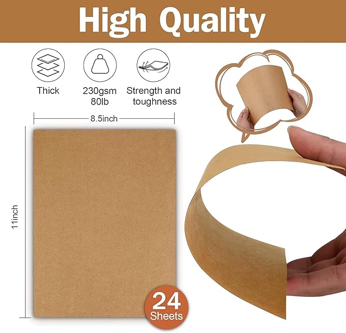 24 Sheets Brown Cardstock 8.5 x 11 Kraft Paper, Goefun 80lb Card Stock Printer - Image 2
