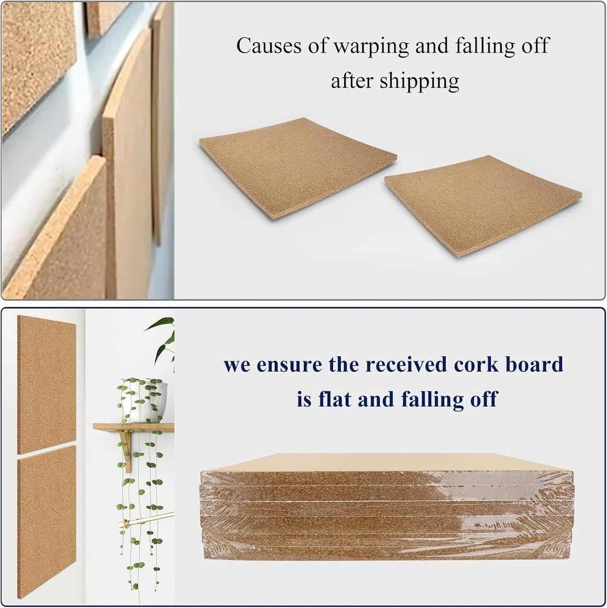 NACHLYNN Cork Board 12 Pack 12 x 12 Self-Adhesive Corkboards for Wall Square ...