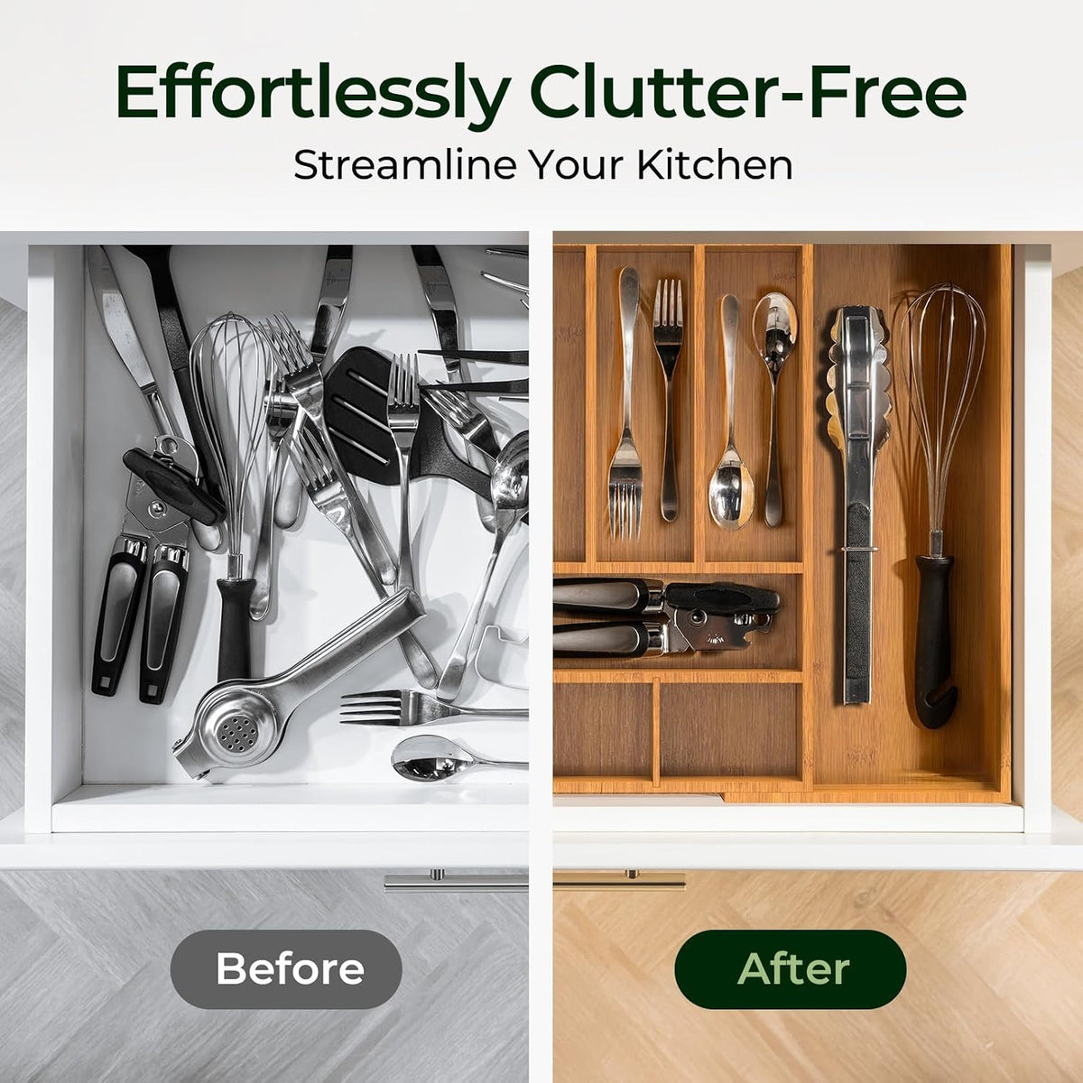 keechee Carbonized Large Bamboo Kitchen Drawer Organizer, 12 Slots Expandable...