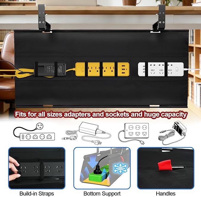 Under Desk Cable Management Tray, Clamp/Screw Mount Desk Cable Management - Image 2