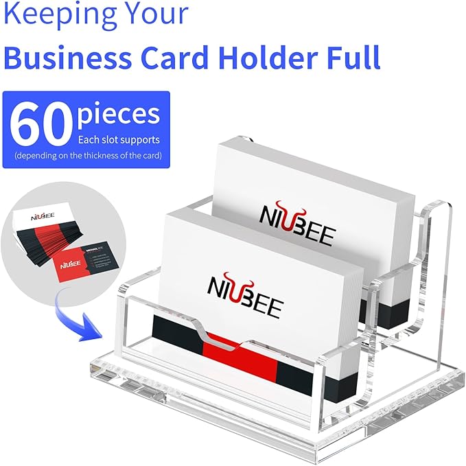 NIUBEE Clear Business Card Holder 2 Tier Acrylic Business Card Stand, 2 Slots - Image 3