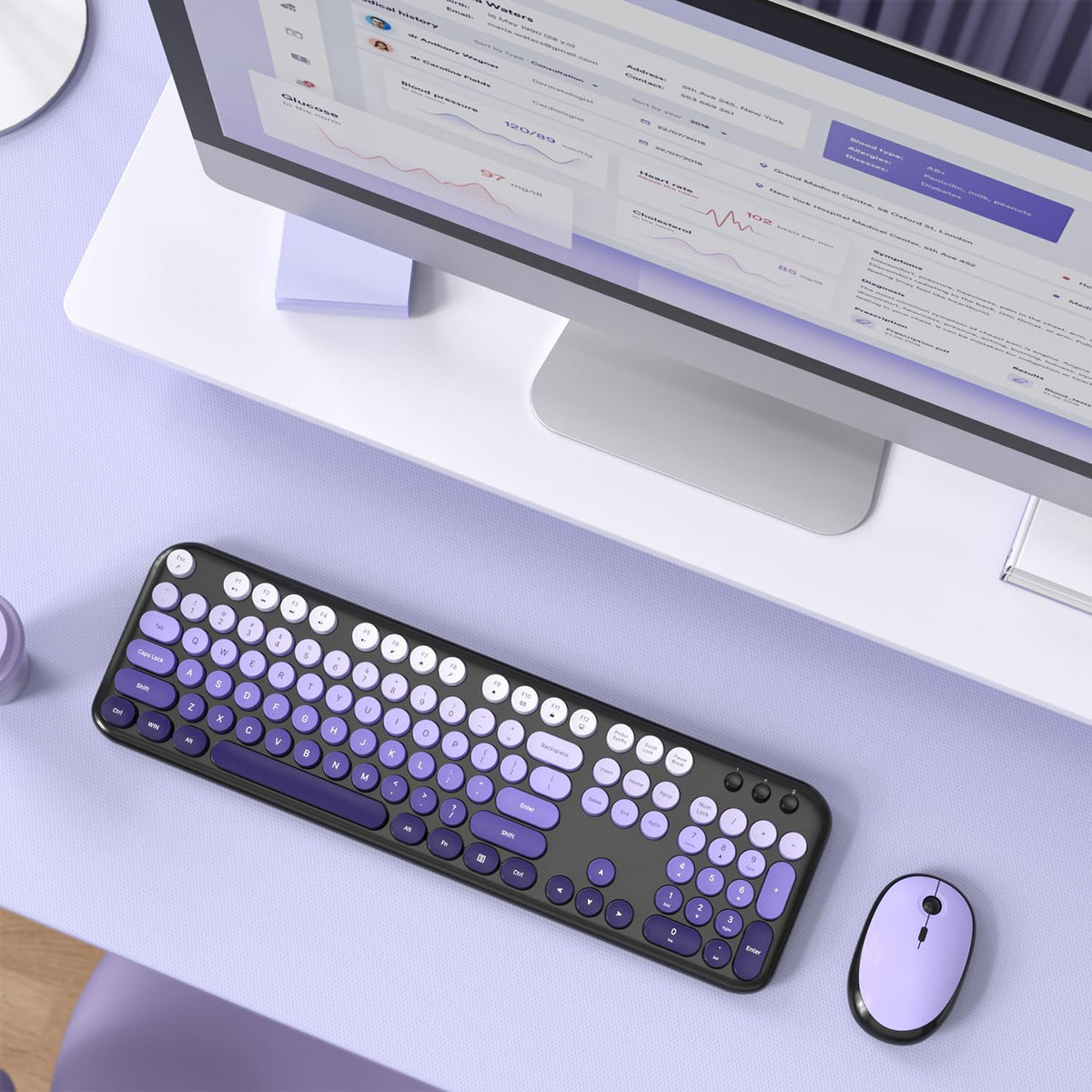 Wireless Keyboard Mouse Combo - Lovely Blackpurple-Gradient Rainbow Full-Size...