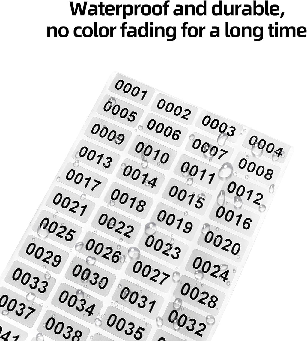 Continuous Digital Sticker Label 0001-2000, Waterproof and Durable Serial Number Label Sticker, Number Stickers for Item Classification, Inventory Management, Document Numbering (Silver)