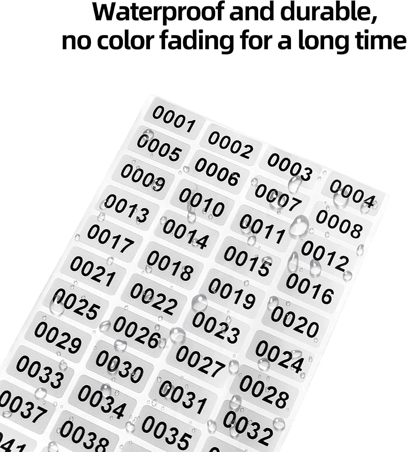 Continuous Digital Sticker Label 0001-2000, Waterproof and Durable Serial Number Label Sticker, Number Stickers for Item Classification, Inventory Management, Document Numbering (Silver)