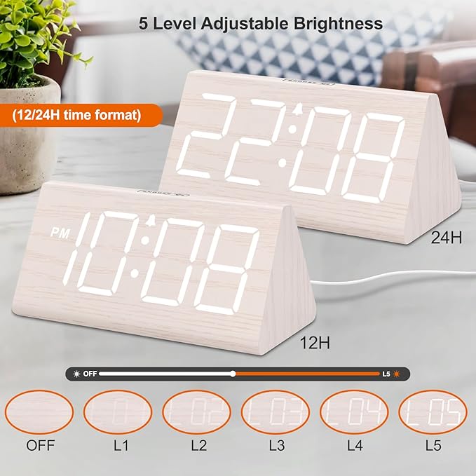 DreamSky Wooden Digital Alarm Clock - Image 4