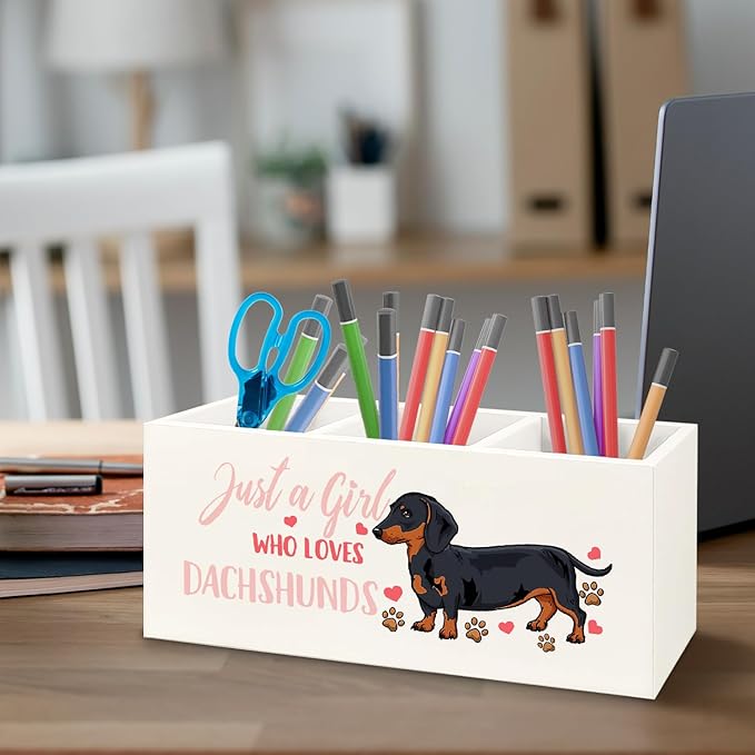 URLLUAE Dachshund Lover Gifts for Women Girls Wooden Pen Pencil Holder for - Image 3