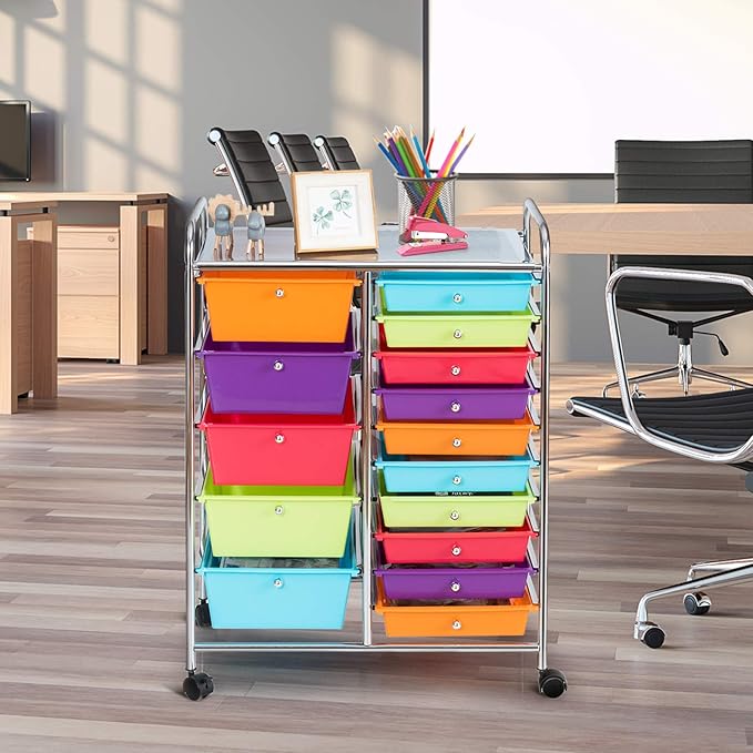 LDAILY 15 Drawer Rolling Storage Cart, Rolling Cart - Image 9