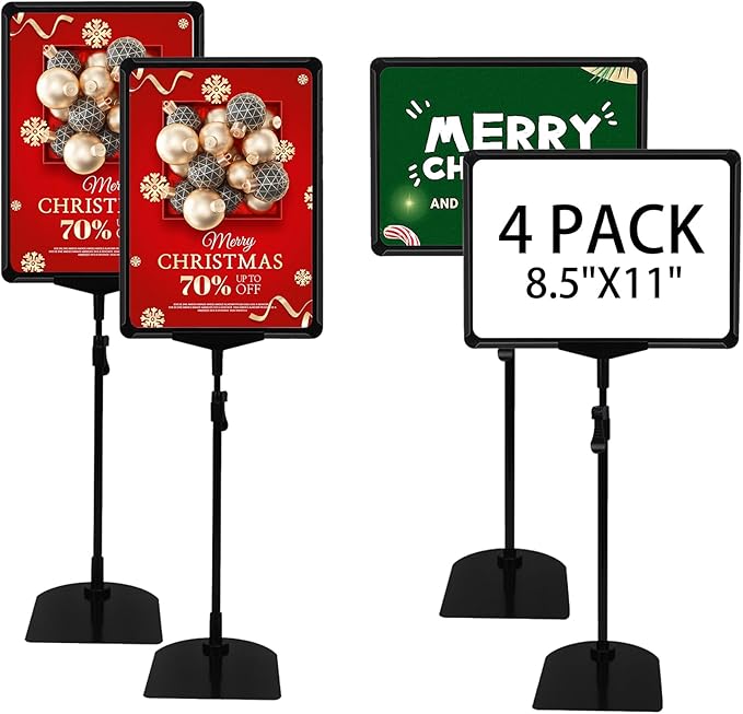 Sign Holder, Sign Stand with Adjustable Height Snap Open, Reusable Sign Holder by ONCEMORE