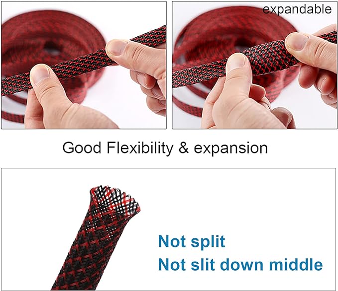 100ft - 1/4 inch PET Expandable Braided Sleeving – BlackRed – Alex Tech Braided - Image 5