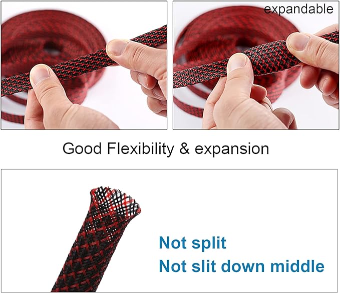 100ft - 3/4 inch PET Expandable Braided Sleeving – BlackRed – Alex Tech Braided - Image 5