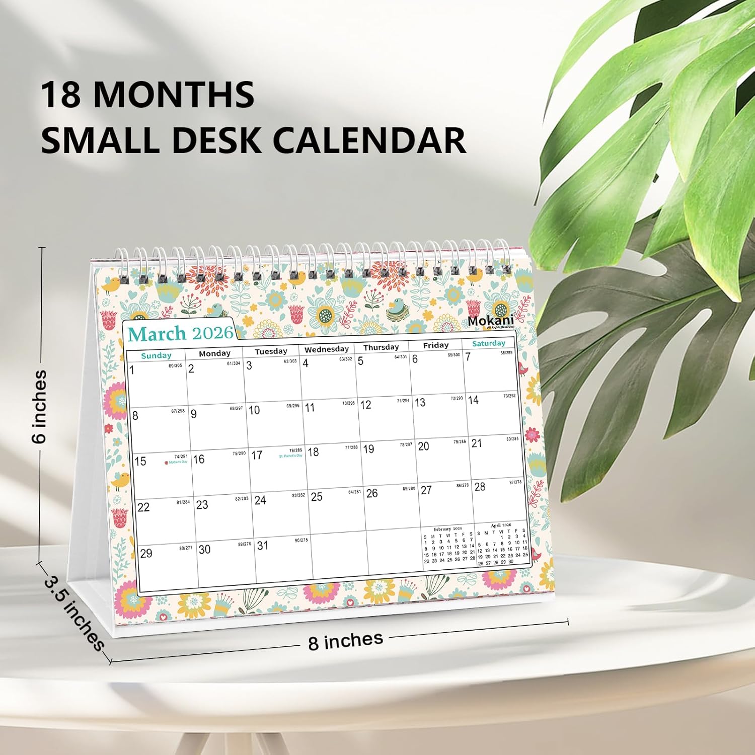 Mokani Small Desk Calendar 2026-2027, Desktop Calendar Jul.2026-Dec.2027 | 18 Months Academic Flip Standing Calender with Stickers & US Holidays Marked (8"x6")
