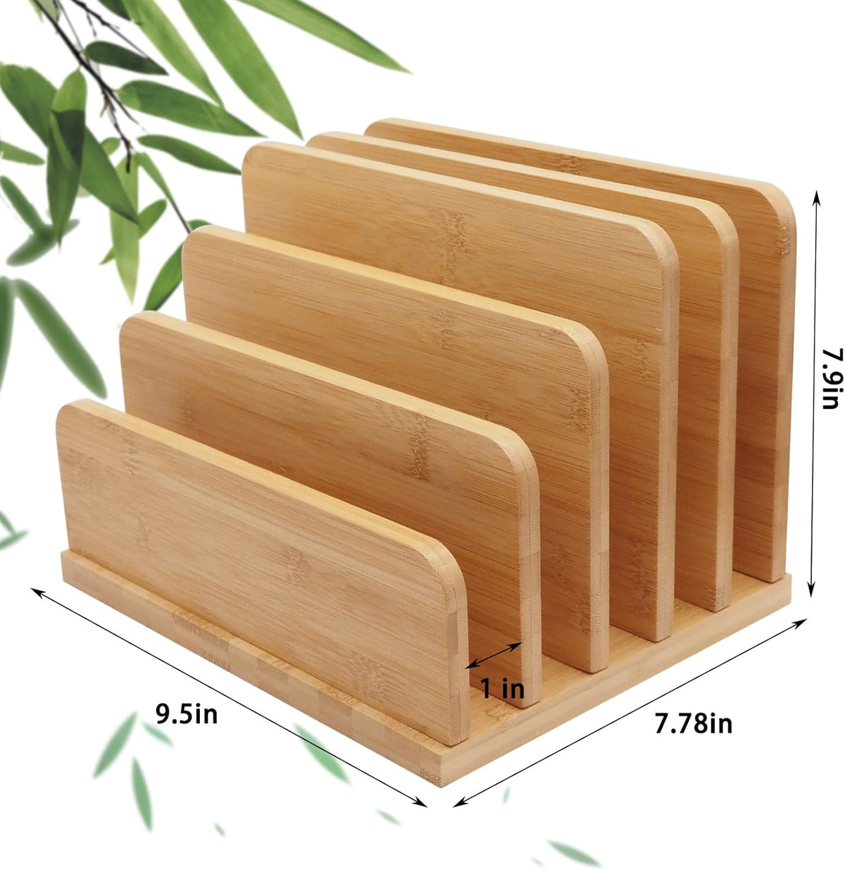 Desk File Mail Organizer Countertop, 5 Slots Bamboo Folder Sorter Holder for ...