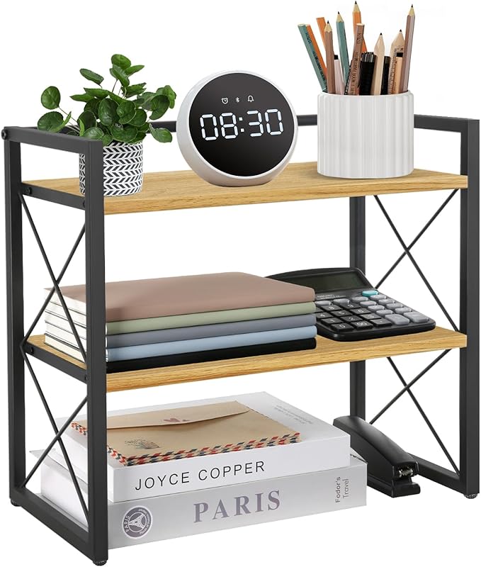 YINMIT Desktop Shelf Organizer, 2 Tier Office Shelves, Wood Desk Organizer by YINMIT