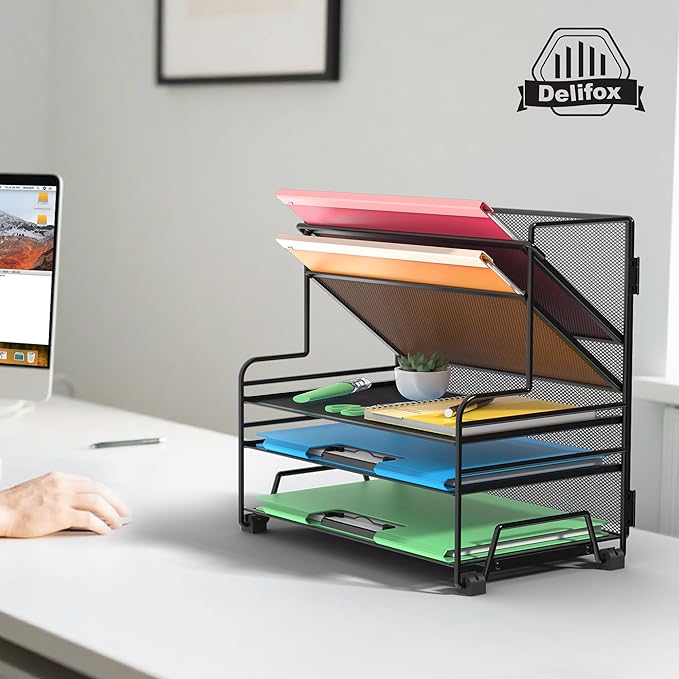 Desk File Organizer, 3-Tier Letter Tray Paper Organizer and 2-Pocket Metal - Image 6
