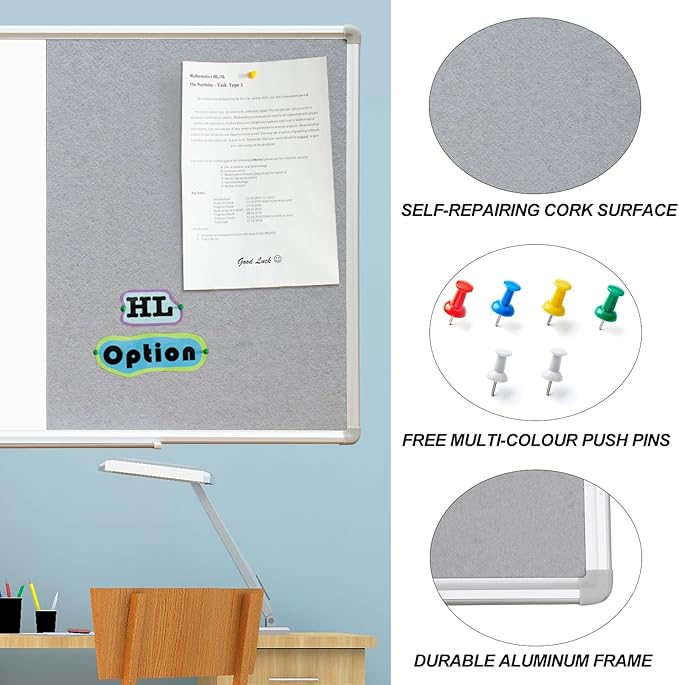 DEVELOP Large Grey Felt Bulletin & Magnetic Dry Erase Combo Board, 60 x 36 Inch - Image 4