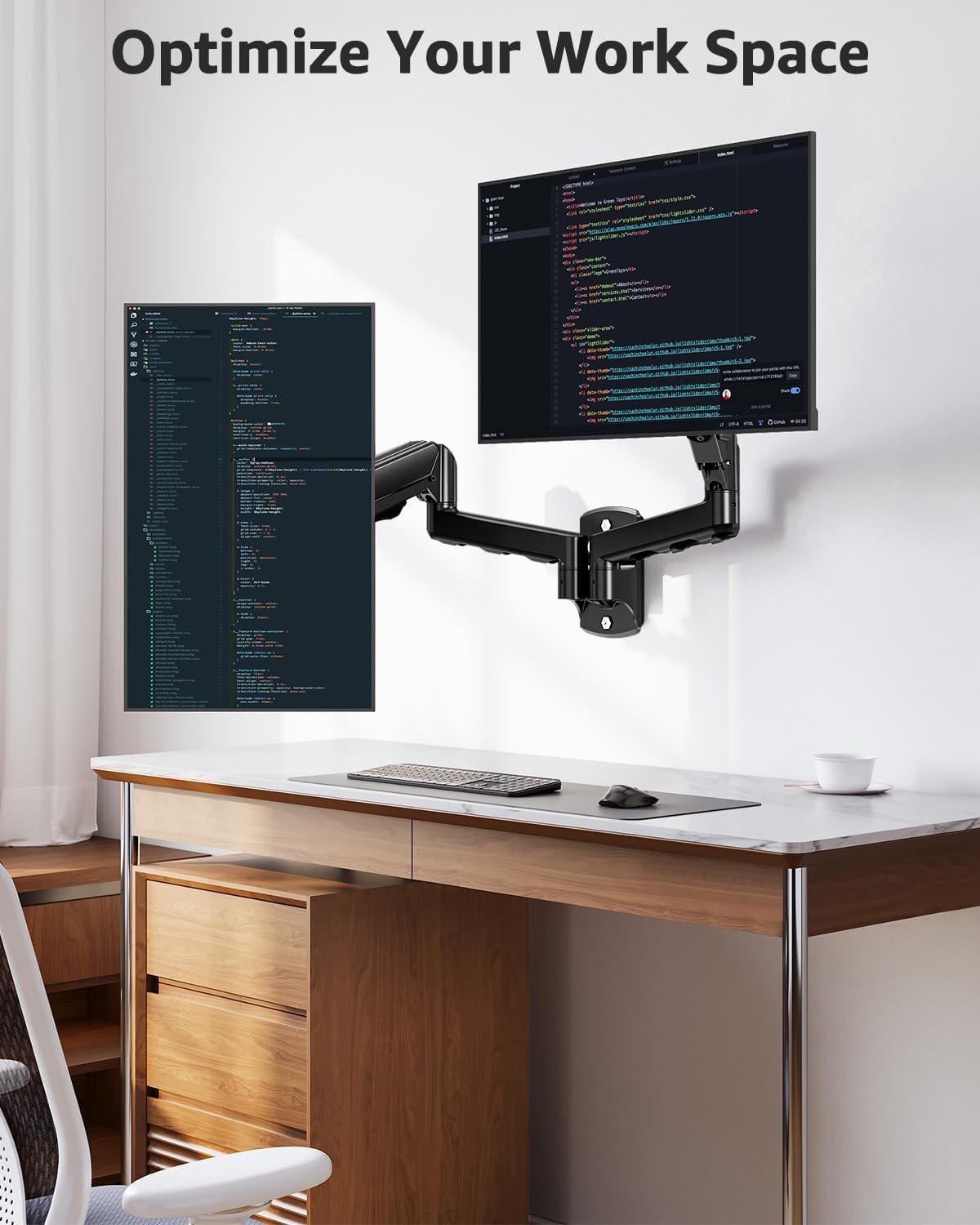 MOUNTUP Dual Monitor Wall Mount for 2 Max 32 Inch Computer Screen, Fully Adju...