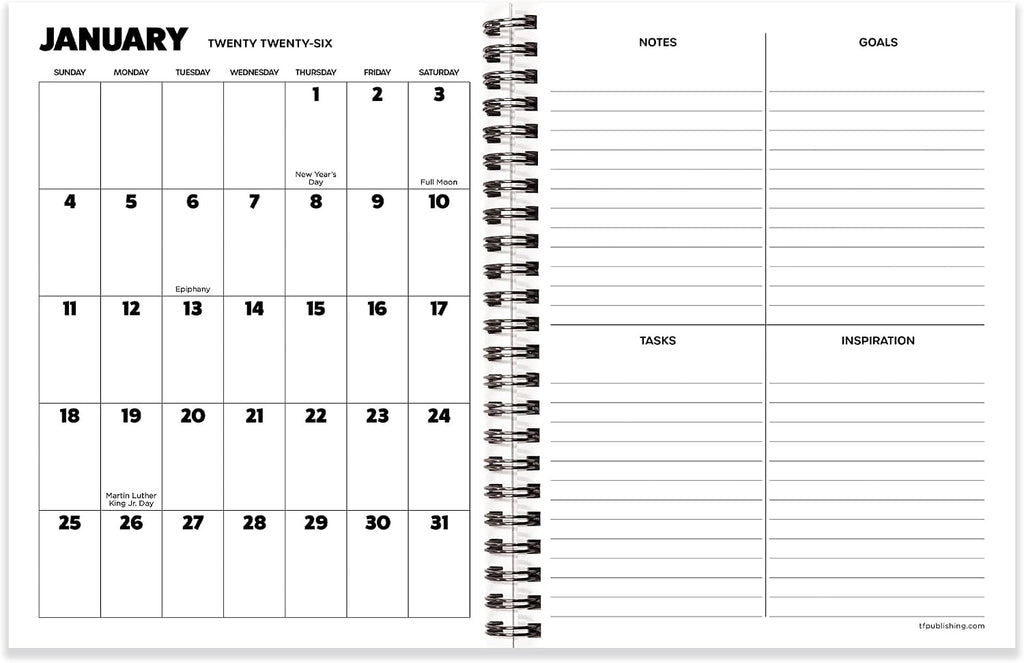 TF Publishing 2026 Maxine Medium Weekly Monthly Planner with 12-Month Calendar Grid, Goals and Task Trackers - Weekly Schedule Planner w/Priority List Section and Stickers - 6.5in x 8in