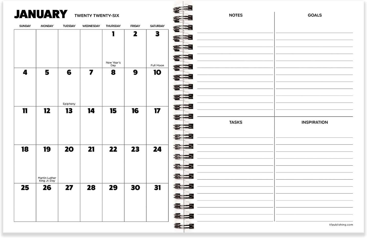 TF Publishing 2026 Maxine Medium Weekly Monthly Planner with 12-Month Calendar Grid, Goals and Task Trackers - Weekly Schedule Planner w/Priority List Section and Stickers - 6.5in x 8in
