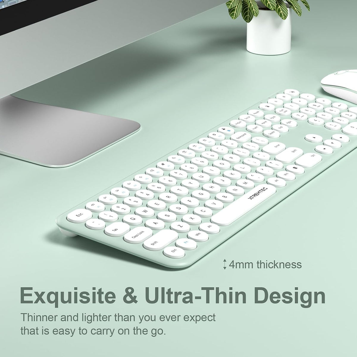 Wireless Keyboard and Mouse Combo, XTREMTEC 2.4GHz Full Size Ultra Slim Green...