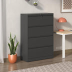 4-Drawer Office File Cabinet, Home Desk Organizer, Lateral File Cabinet with Lock – Heavy-Duty Metal, Filing Cabinet for Home Office, Wide Storage for Letter/Legal/A4/F4, Full-Extension Quiet Slides
