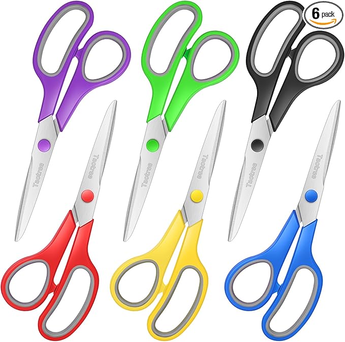 Scissors Bulk Set of 6-Pack, Taotree 8" Scissors All Purpose Comfort Grip Sharp by Taotree