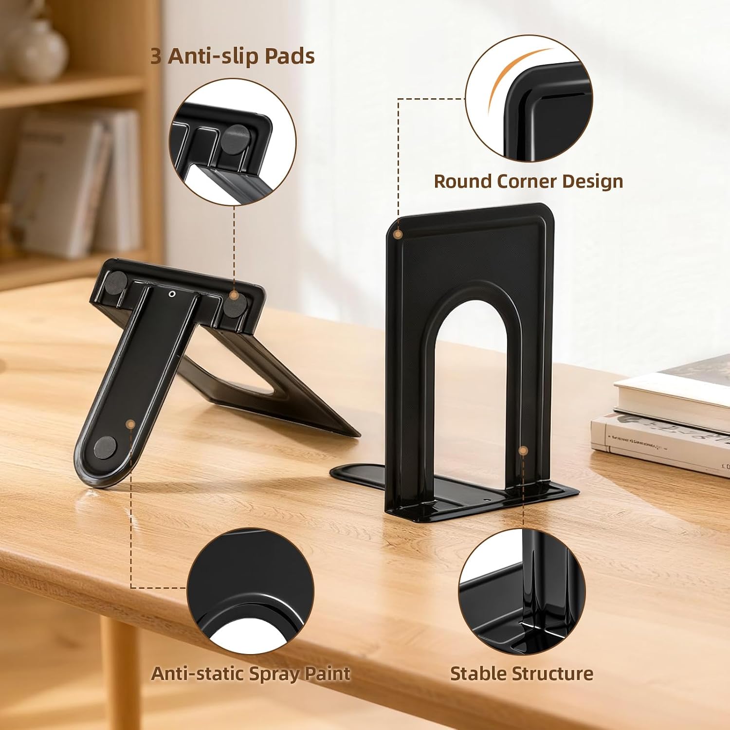 Happyhapi 14 Pair Book Ends for Shelves, 28 Pcs Metal Bookends Book Holder for Shelf, Heavy Book Stopper for Desk, Simple Library Office Home Bookend, 4.9 x 5.7 x 6.5 in, Black (Pack of 2)