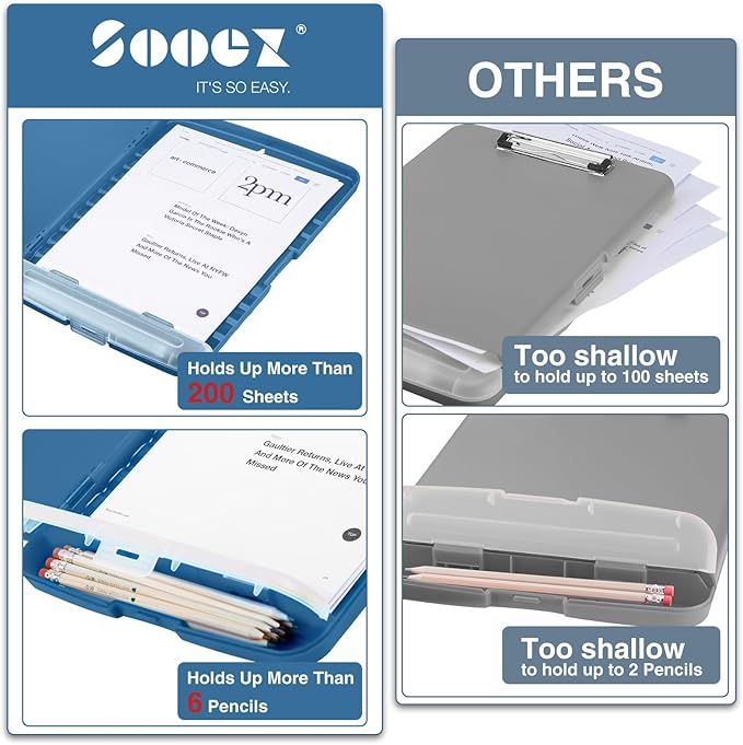 Sooez Clipboards with Storage, High Capacity Clip Boards 8.5x11 with Pen Holder - Image 3