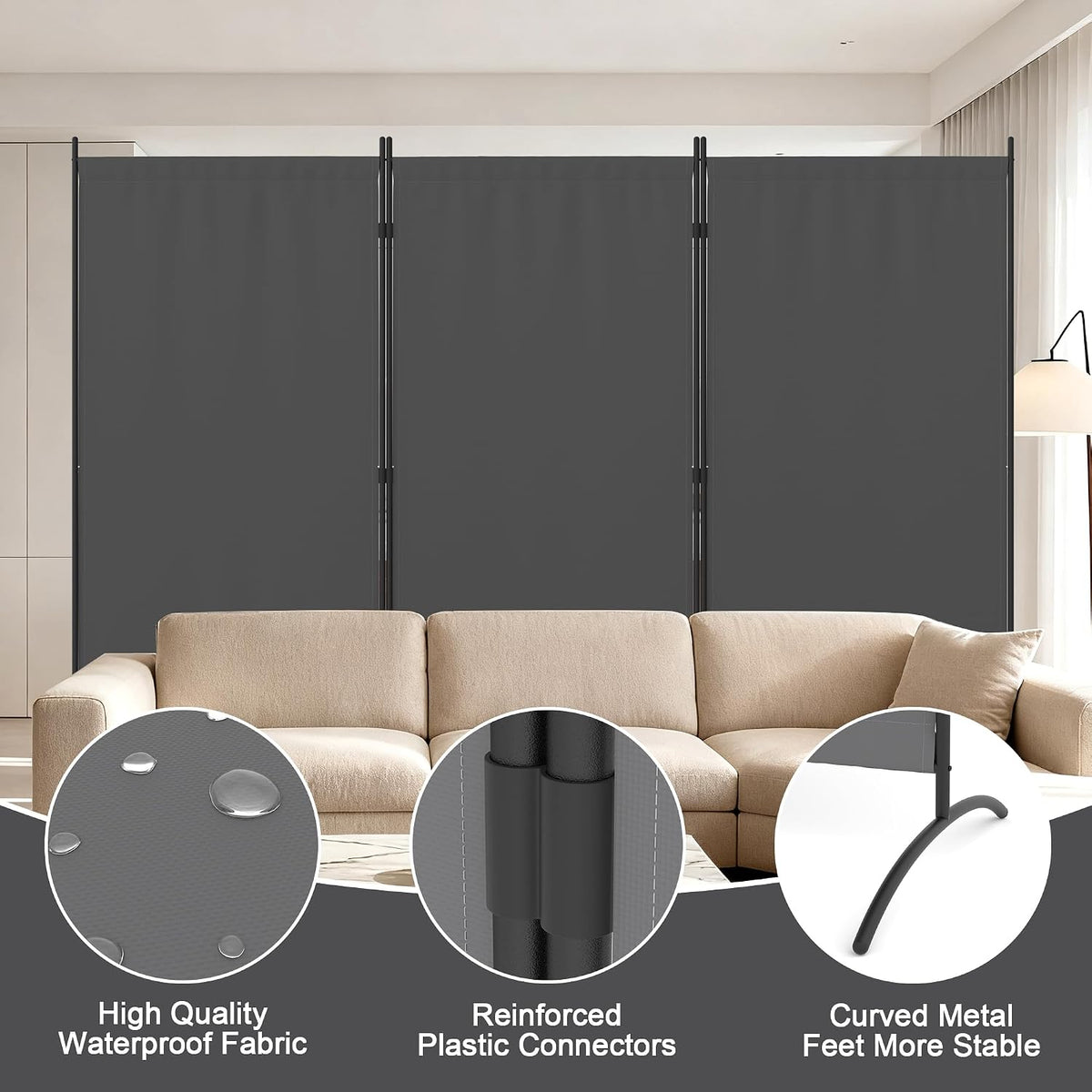 3 panel room divider 6 ft folding screen, close-up detail