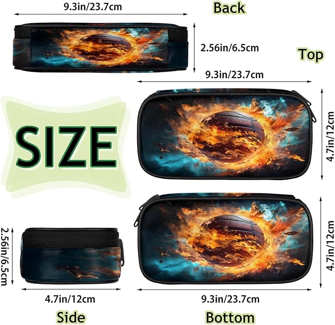 Pardick Pencil Case，Basketball Fire Big Capacity Pencil Pouch Coin Pouch - Image 4