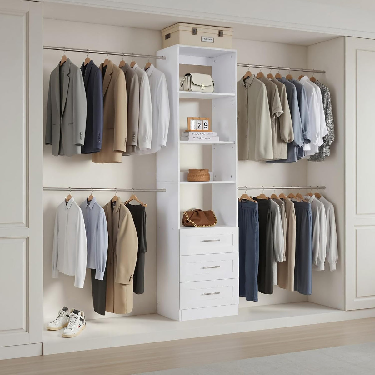 VEVOR Closet System with 3 Drawers, Adjustable Height Wooden Closet Organizer...