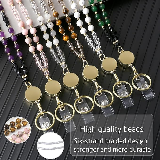 AIDSOTOU Lanyards for ID Badges and Keys, Natural Stone Beaded Teacher Lanyard - Image 3