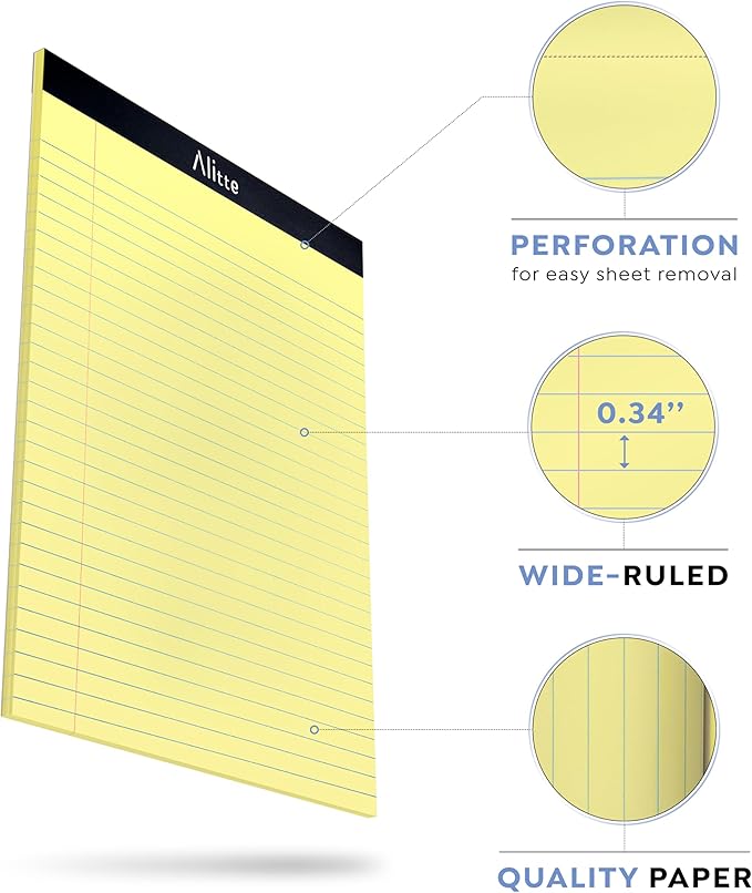 Alitte Yellow Legal Notepads 8.5 x 11, No Ink Bleeding - Image 2