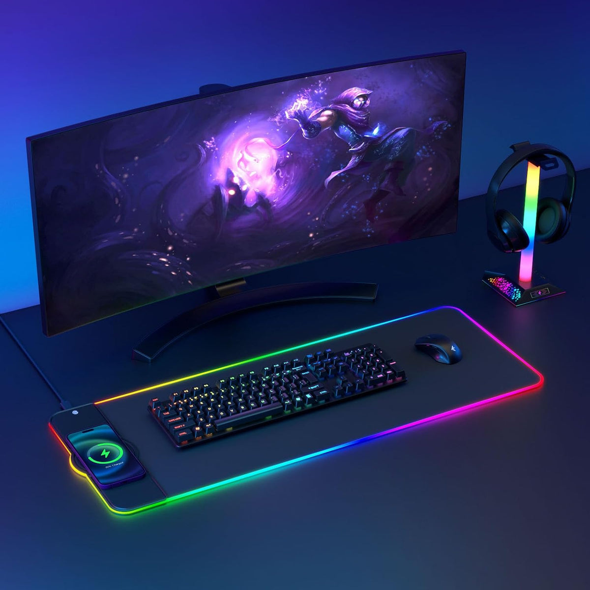 Charging RGB Gaming Mouse Pad - Wireless 15W Mousepad LED Extra Large Mouse M...