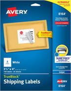 Avery Shipping Labels with TrueBlock Technology for Inkjet Printers , 3-1/3" x 4", 150 Labels per Pack, Case Pack of 5 (8164)