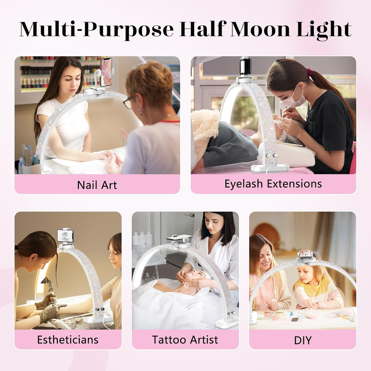 Half Moon Light for Nail Desk: 31" Manicure Table Light with Phone Holder