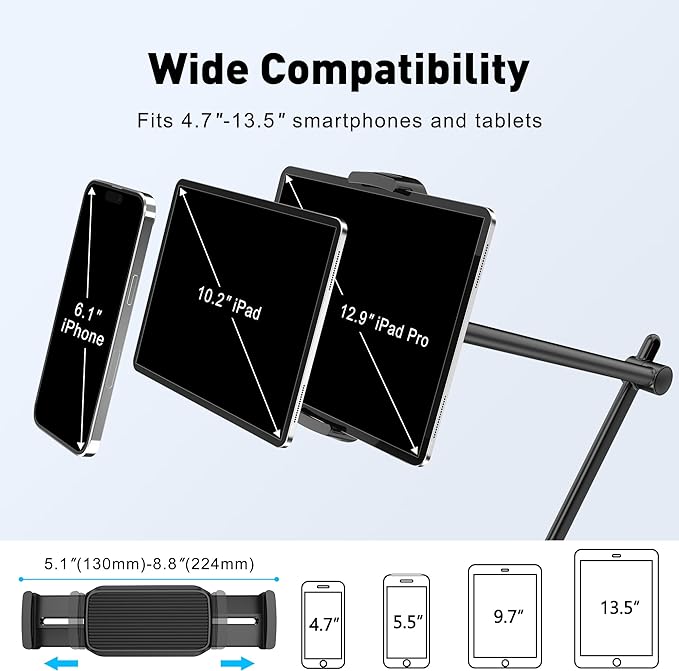 AboveTEK Tablet Stand Holder for Desk & Bed, Aluminum iPad Holder Arm - Image 3