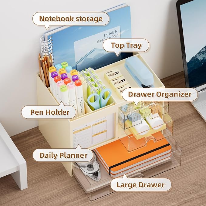 Marbrasse Desk Organizer with 3 Drawer, Desktop Organizer Storage - Image 2