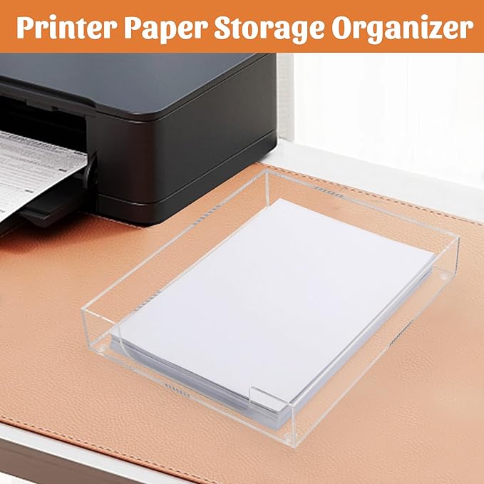 AZFUNN Acrylic Letter-Size Tray, Sturdy Heavy-Duty Clear Printer Paper Tray - Image 3