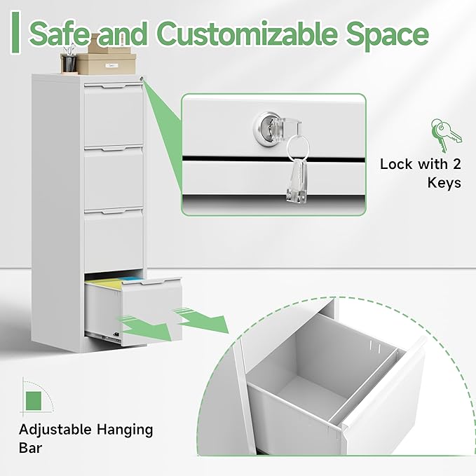 4-Drawer File Cabinet with Lock, Metal Vertical Filing Cabinets - Image 5