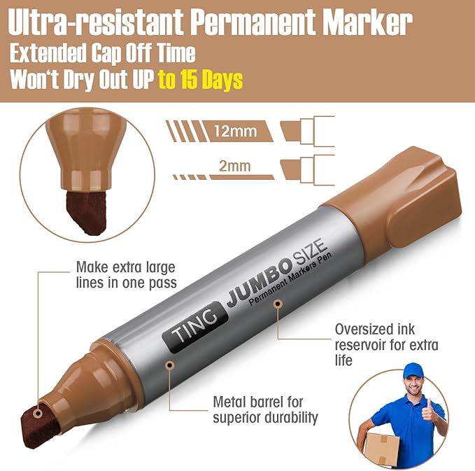 Fuutreo 10 Pack Jumbo Permanent Markers Bulk Large Chisel Tip Permanent Markers - Image 4