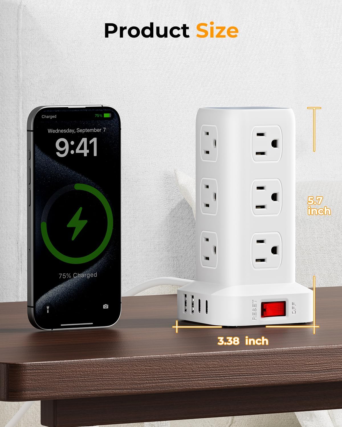 Power Strip with 12 Outlets 4 USB (1 USB C), 6.5Feet Extension Cord with Mult...