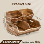 acacia wood pantry storage bins, stackable storage baskets, front angle view