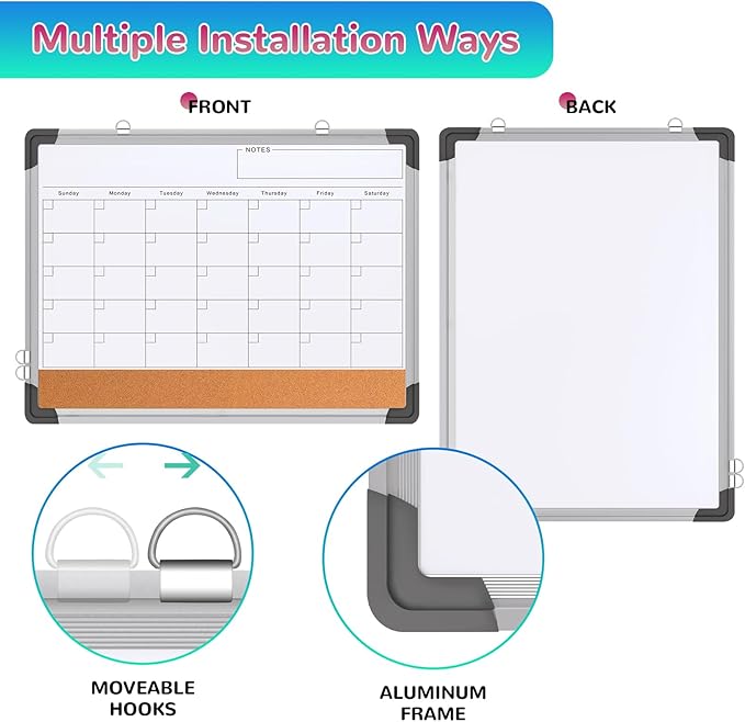 Monthly Calendar Whiteboard Dry Erase Cork Board Combination - Image 6