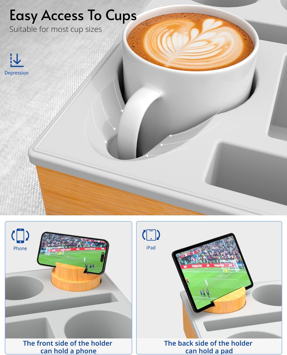 Couch Cup Holder Tray - Couch Organizer Caddy, Silicone Beach Caddy with Cup ...