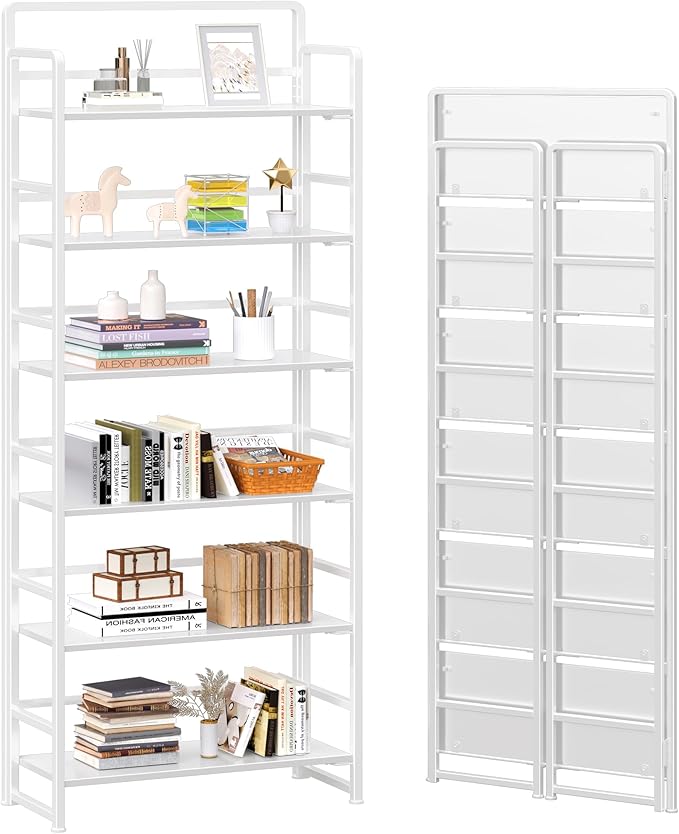 4NM No Assembly 6 Tiers Folding Bookshelf Storage Shelves Vintage Bookcase by 4NM