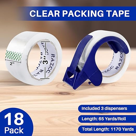 RAZCC Clear Packing Tape, 18 Rolls Heavy Duty Packaging Tape - Image 2