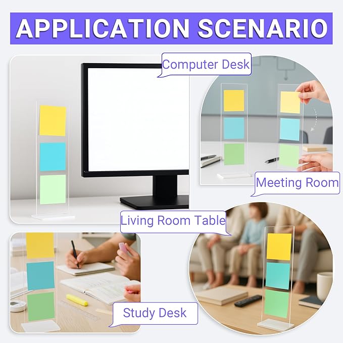 Removable Sticky Note Holder, Acrylic Desktop Memo Message Board, Transparent - Image 5